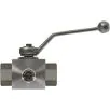 BALL VALVE, 3 WAY + LEVER HANDLE 1/4"F x 1/4"F x 1/4"F STAINLESS STEEL - 0
