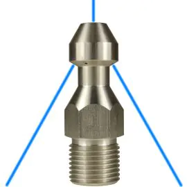 STAINLESS STEEL 1/2"M 09 SEWER NOZZLE WITH 4 REAR & 1 FORWARD FACING JETS