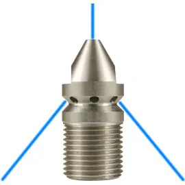 STAINLESS STEEL 3/8"M 06 SEWER NOZZLE WITH 1 FORWARD & 8 REAR FACING JETS