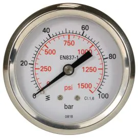 Pressure Gauge 0-100 Bar  With Rear Entry