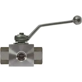 BALL VALVE, 3 WAY + LEVER HANDLE 1/4"F x 1/4"F x 1/4"F STAINLESS STEEL