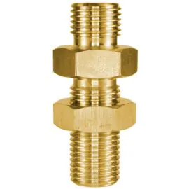MALE TO MALE BRASS BULKHEAD FITTING AND LOCKNUT -1/2"M to 1/2"M